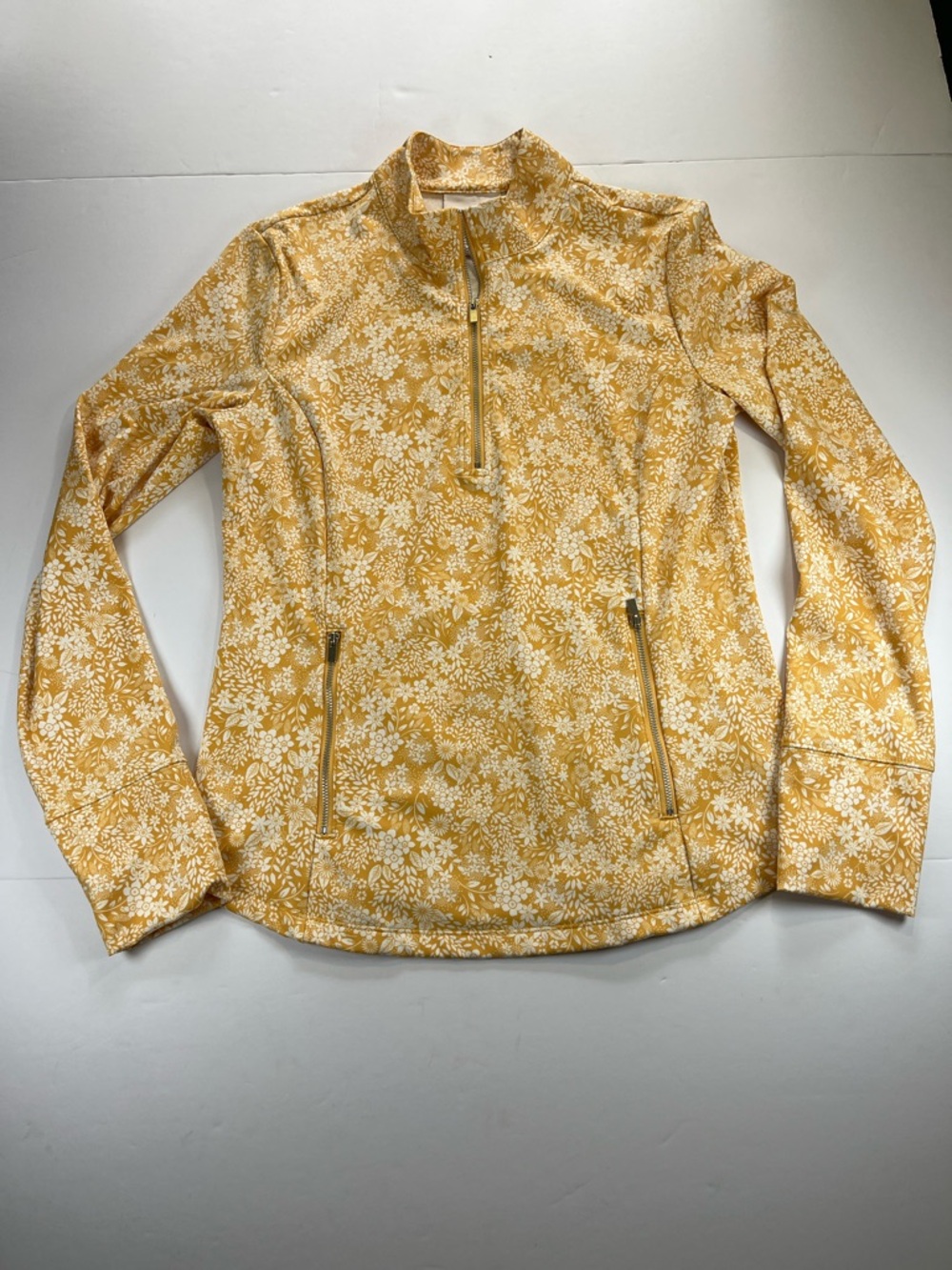 Laura Ashley Yellow Floral Quarter-Zip Pullover with Pockets SzM